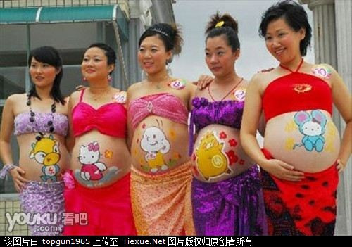 中国妈妈怀孕趣图之肚皮画一
